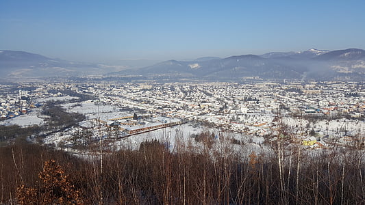 bergen, staden, resa, landskap, vinter, Ukraina, Sky