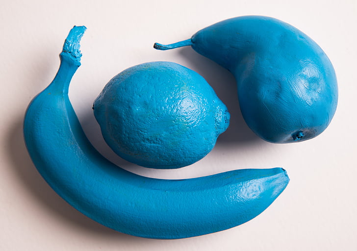 azul, fruta azul, banana, Pear, limão, frutas, comida