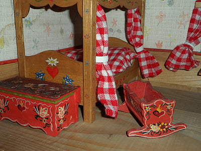 dolls houses, rustic furniture, bedroom, painted, children, play, toys