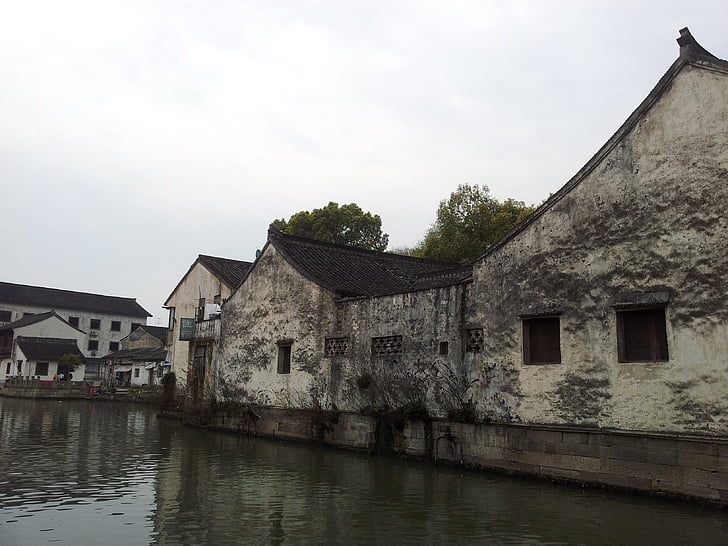 Jiangnan, rinnande vatten, lugnt, gamla hus, gamla, arkitektur, historia