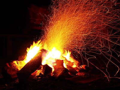 dobrodružství, ohniště, kempování, oheň, venkovní, teplý, plamen
