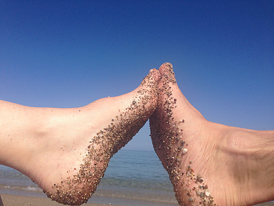 fötter, vatten, tår, koppla av, Sand