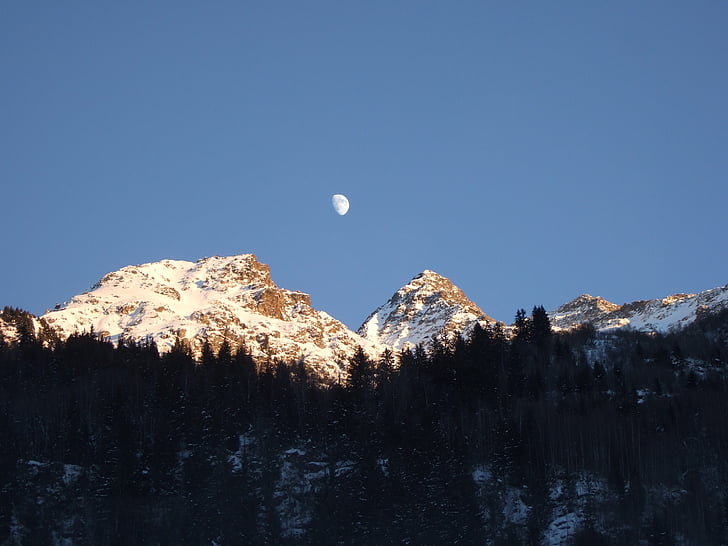 french alps, moon over alps, alps