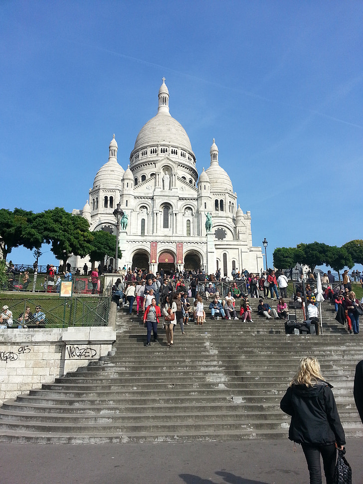 Parijs, Frankrijk, kerk, Montmartre, monument, toeristen