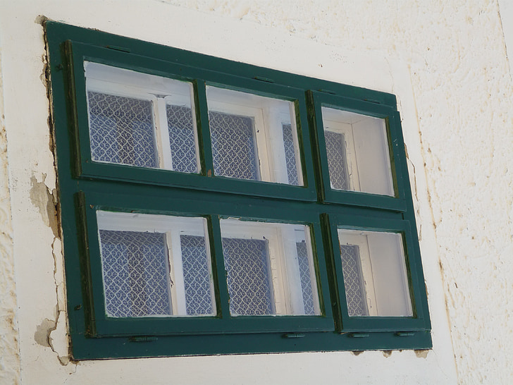 fenêtre de, vieux, architecture, bâtiment, façade, bois, vert