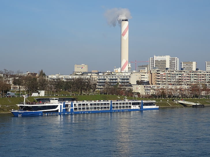 mesto, Porýnie, Basel, banka, Panorama, loď, výletná loď