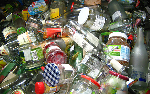 sklo, brýle, láhve, skleněné nádoby, kontejner, balení, odpad