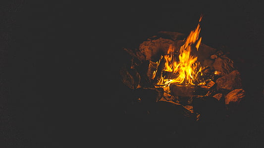 photo, flame, fire, pit, dark, place, night