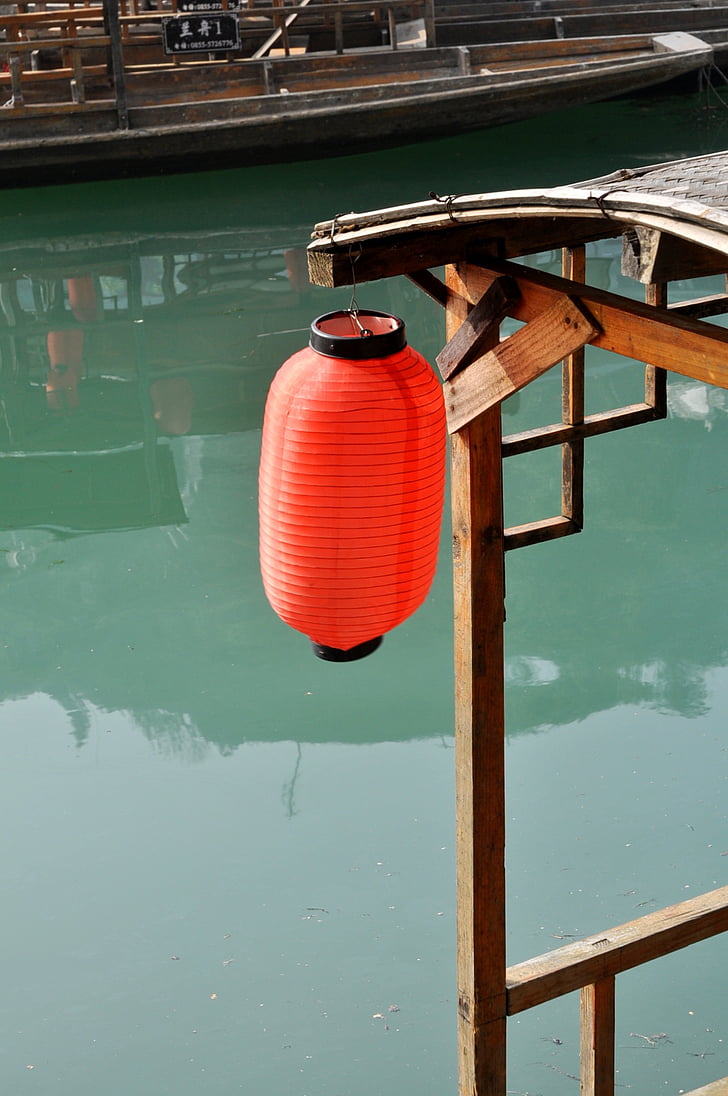 rød lanterne, Lake, skipet, Kina, rød papiret lanterns