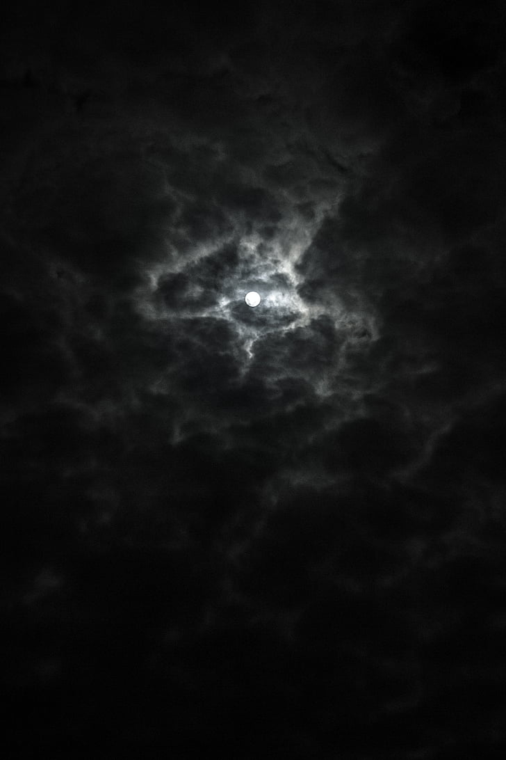 full, moon, cloudy, night