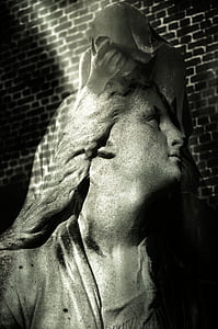 surreal, cemetery, grief, statue, mourning, grave, grave picture