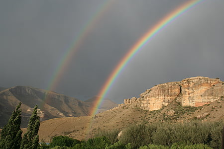 regenboog, natuur, berg, hemel, seizoen, spectrum, landschap