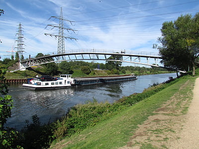 Jembatan, saluran oberhausen-osterfeld, musim gugur, kapal, air, indah