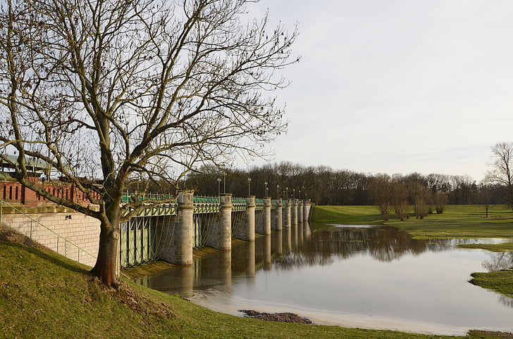 Weir, protezione dell'inondazione, Pretzien, Sassonia-anhalt, acqua, tecnologia, Monumento