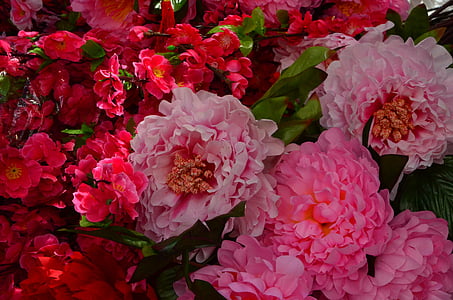 flores de papel, mercado, rojo, exóticos, flores, China, mercado chino