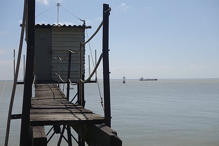 sea, ocean, fishing, fisherman's hut, saint-nazaire, horizon