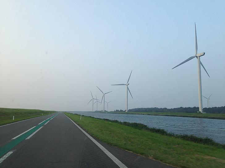 wind mill, road, lonely, only, zealand, netherlands, flat