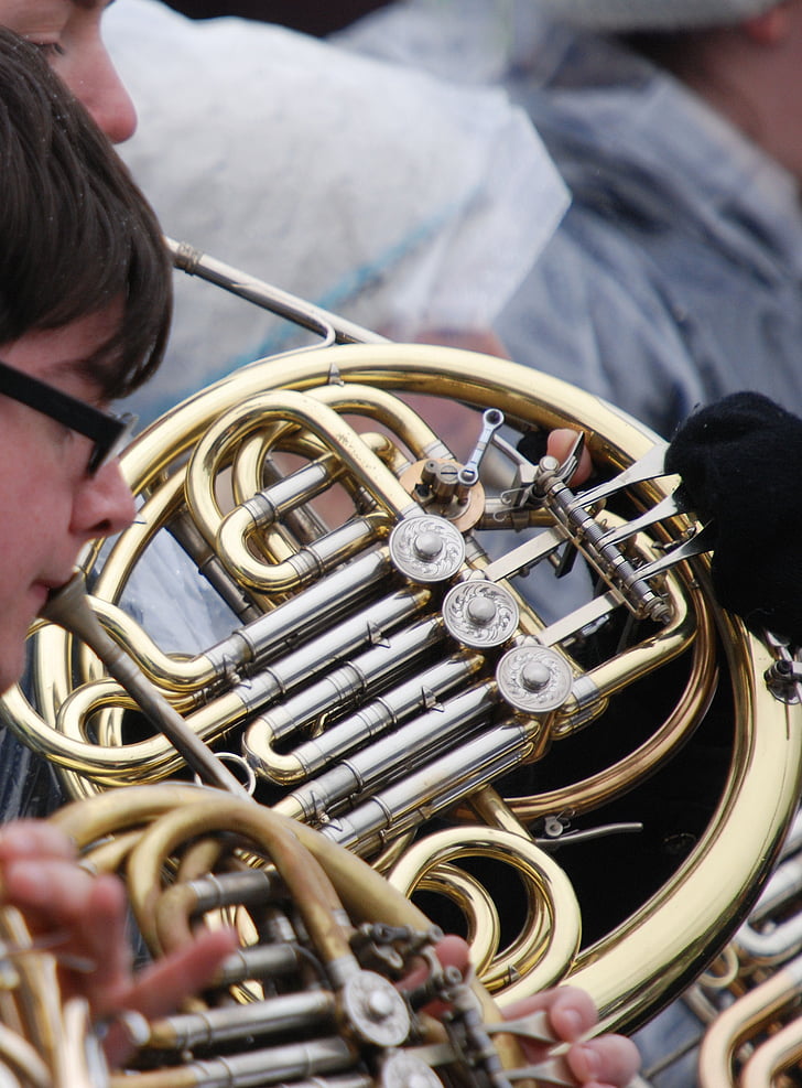 horn, fransk horn, instrumentet, musikalske, musikk, utendørs, Vinter