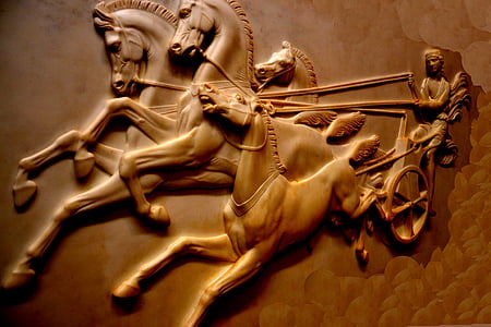 kočár, koně, kočár, bič, starověké, Warrior, válka