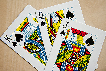 jogo de cartas, cartões de, cartões de altas, espadas, três, Jack, Rainha