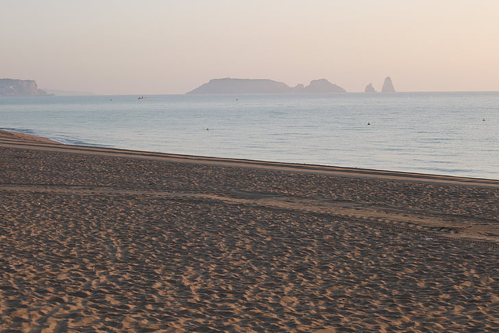 Plaża, piasek, morze, zachód słońca, wody, Hiszpania, Natura