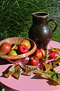 Jablko, podzim, ovoce, sklizeň, Příroda, dekorace na stůl, džbán