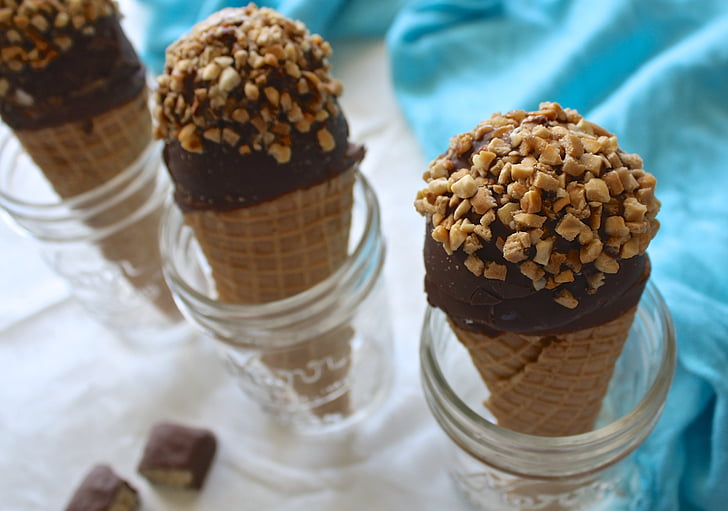 ice cream, cone, glass, nuts, chocolate, summer, happiness