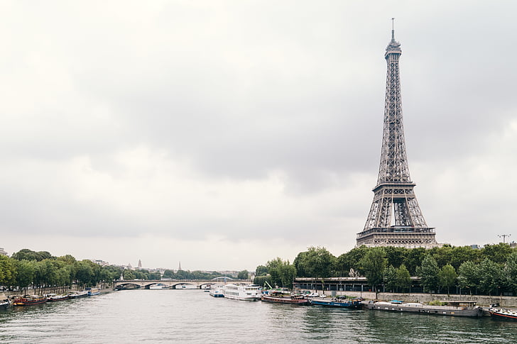 архитектура, лодки, мост, град, Айфеловата кула, Франция, забележителност