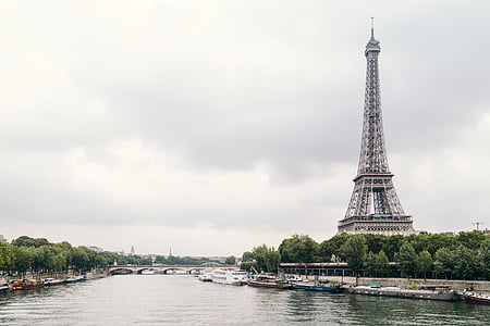 arkitektur, båtar, Bridge, staden, Eiffeltornet, Frankrike, landmärke