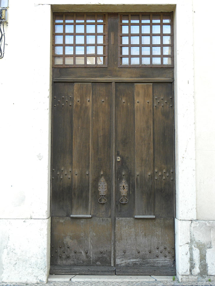 Architektura, budynek, wejście, drewniane, drzwi, starej architektury, drzwi drewniane
