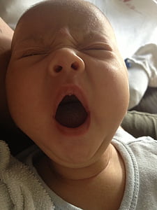 bambino, che sbadiglia, stanco, infante, neonato, sbadiglio, sonno