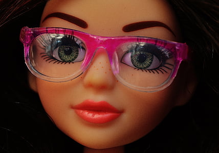 doll, pretty, face, eyes, glasses, beauty, hair