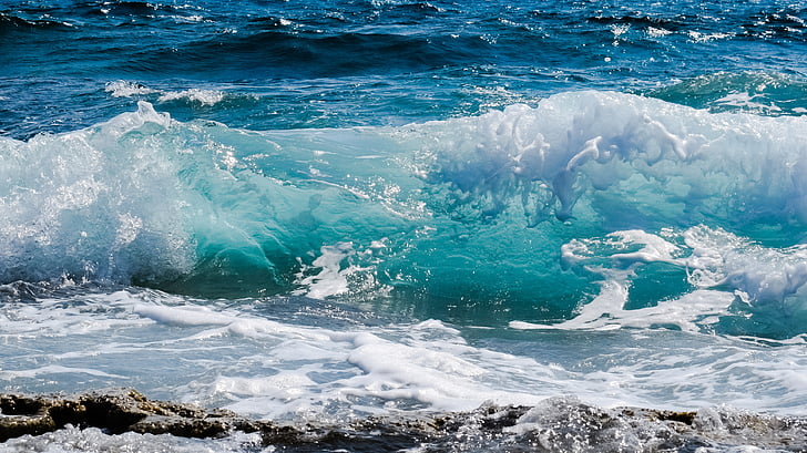 onda, quebrando, espuma, pulverizador, mar, natureza, vento