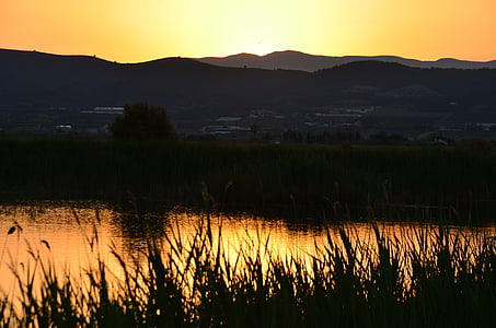 solnedgång, Sky, landskap, Horisont, bakgrundsbild, Orange, panoramautsikt över