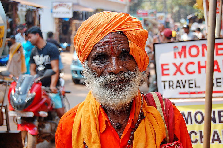 fúzy, starý muž, turban, India, Indický, Ulica, dav