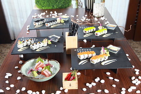 asiatisk mat, sushi japan, måltid, sjømat, ris, fisk, Tang