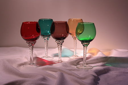 wine glasses, romans, ziergläser, still life, glasses, colorful, glass