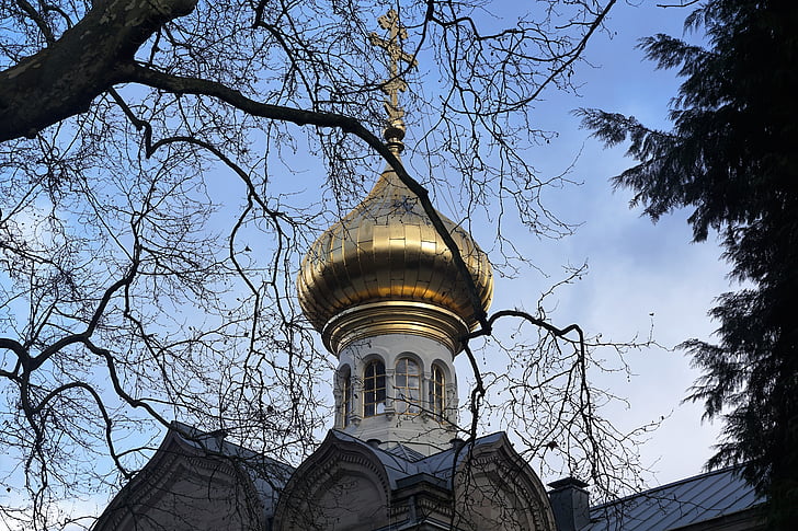 Baden baden, kyrkan, träd, Tyskland, Ryssland, Ryska, ortodox