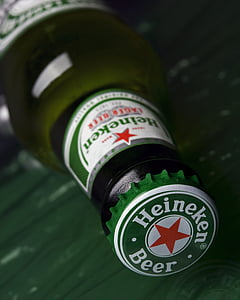 heineken, cap, bottle, alcohol, beer, green