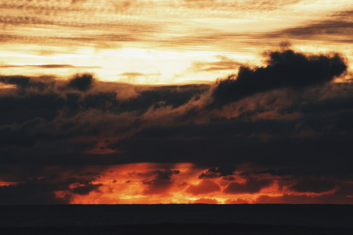 dark, clouds, orange, sky, sunset, dusk, nature