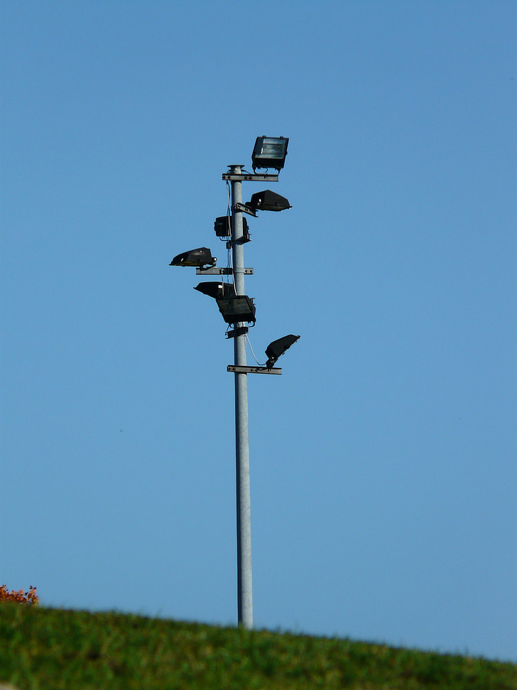 spotlight, lighting, light, mast, lamp, flood light, lighting pole