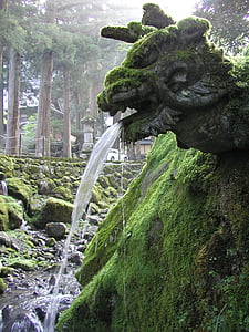 日本, 禅, ドラゴン, 彫刻, 噴水, モス, 永平寺