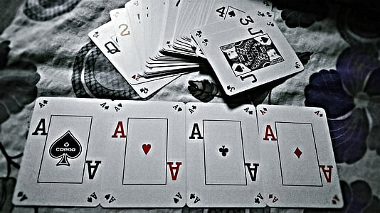 neljä, Pelaaminen, kortti, Ässät, valkoinen, musta, kukka