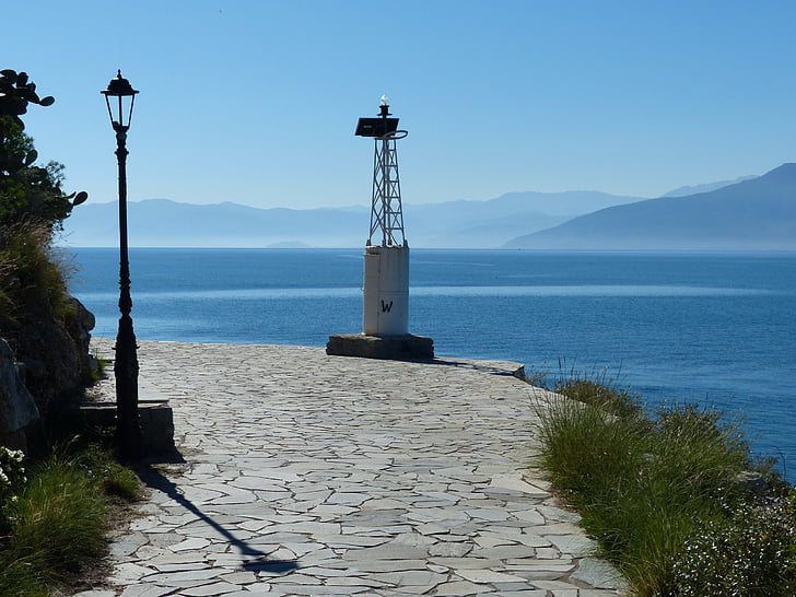 greece, nafplio, sea, sun, back light, sun and sea, mountain