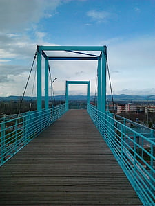 blå, fodgænger, gateway, bro - mand gjort struktur, hængebro