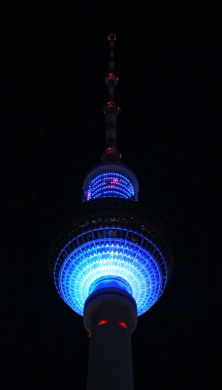 Berlim, Torre de TV, luz, Alexanderplatz, Torre de rádio, edifício, iluminado