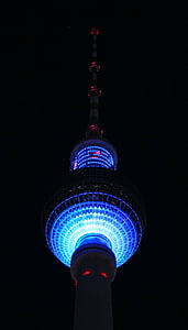 Berlin, TV stolp, svetlobe, Alexanderplatz, radijski stolp, stavbe, osvetljeni