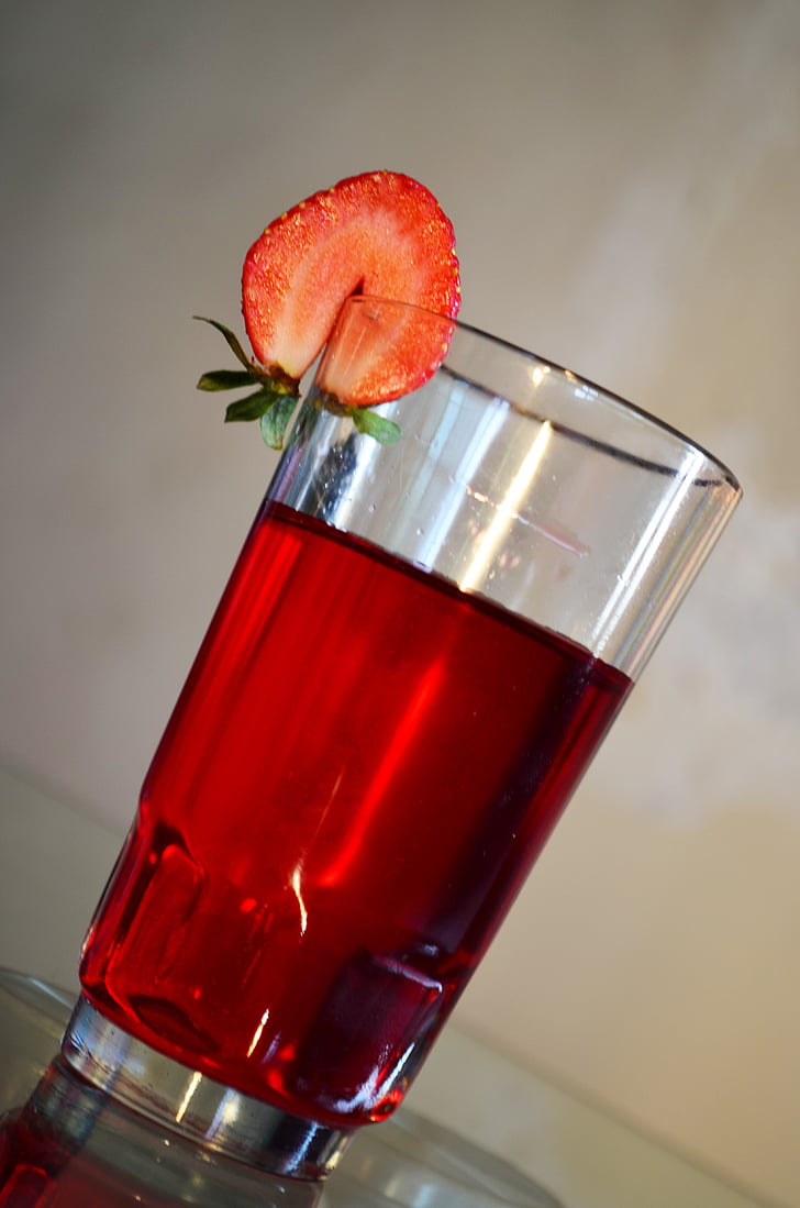 strawberry, drink, beverage, glass, juice, food, fruit