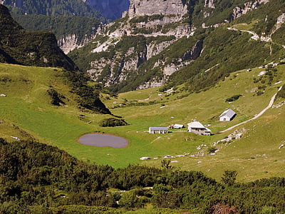 Lake, Prato, huizen, toevlucht, groen, berg, Trentino