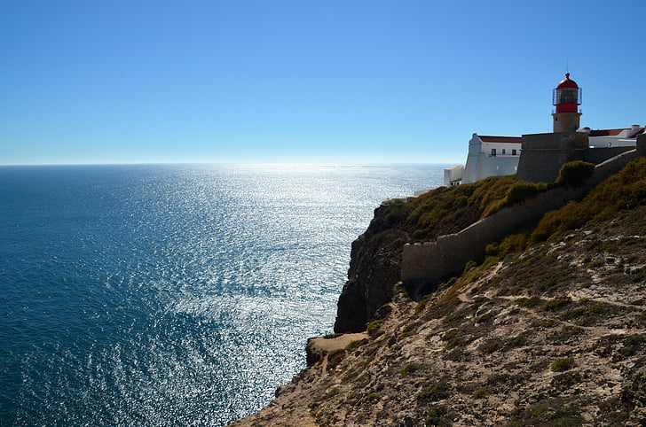 lighthouse, sea, water, blue, coast, rock, coastline